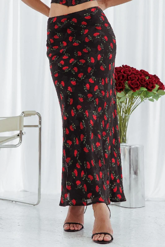 Gigi Floral Maxi Skirt Black