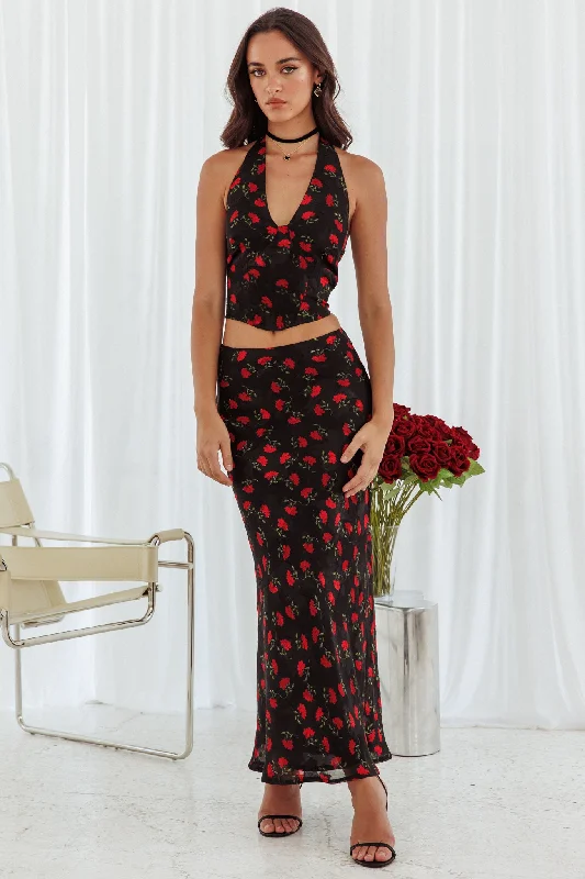 Gigi Floral Maxi Skirt Black