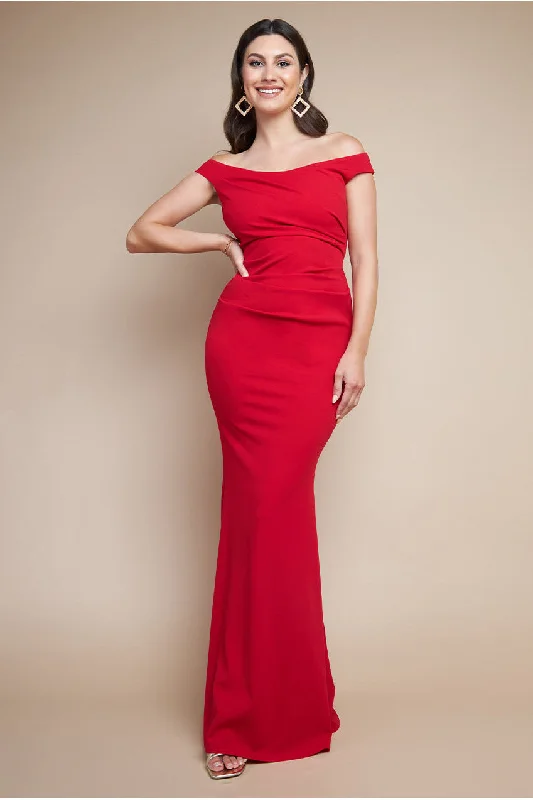 Goddiva Off The Shoulder Scuba Maxi Dress - Red