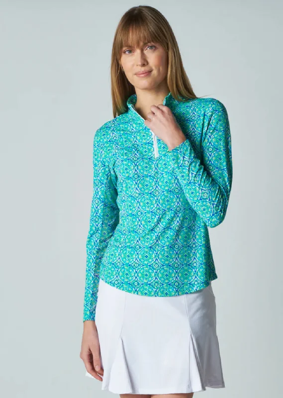 Gottex Long Sleeve Mock Neck Sun Shirt-Medallion Seafoam