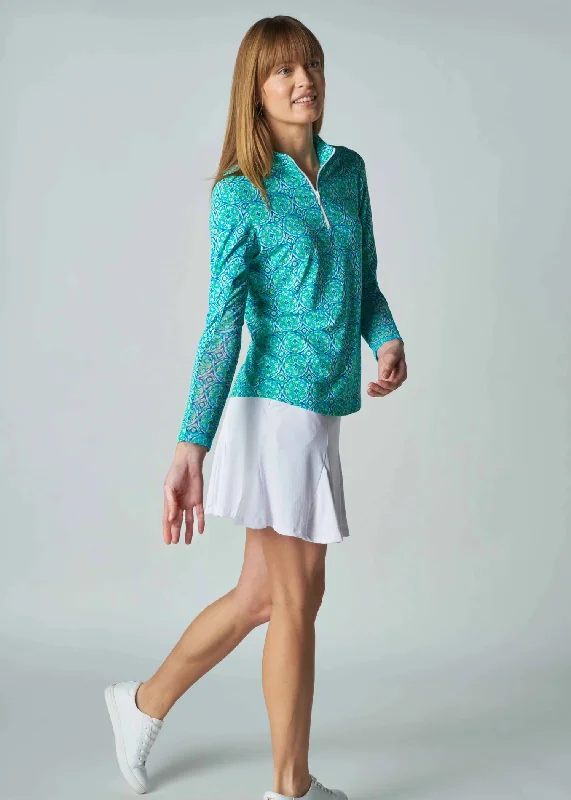 Gottex Long Sleeve Mock Neck Sun Shirt-Medallion Seafoam