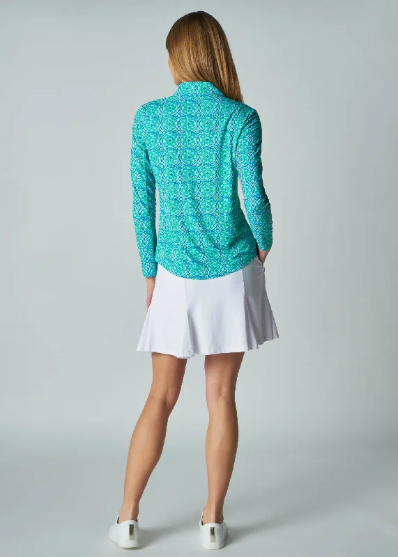 Gottex Long Sleeve Mock Neck Sun Shirt-Medallion Seafoam