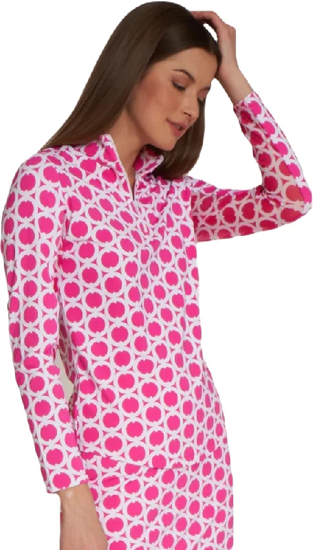 Gottex Moc Neck Long Sleeve Geo Print-Pink/White