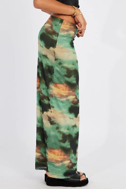 Green Abstract Maxi Skirt High Rise Mesh