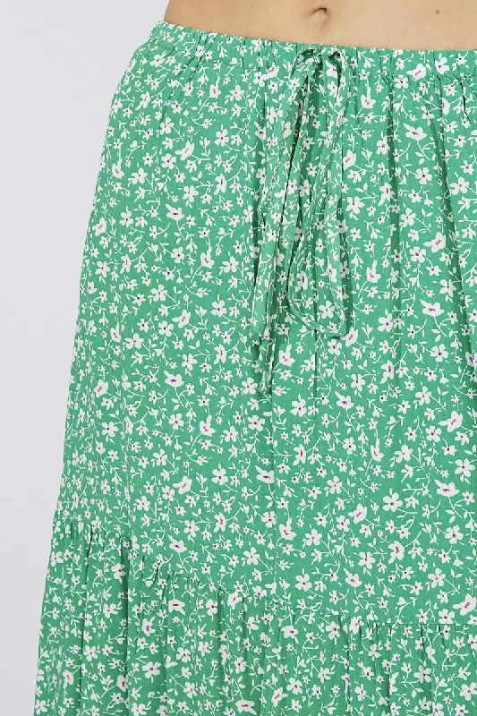 Green Ditsy Maxi Skirt High Rise