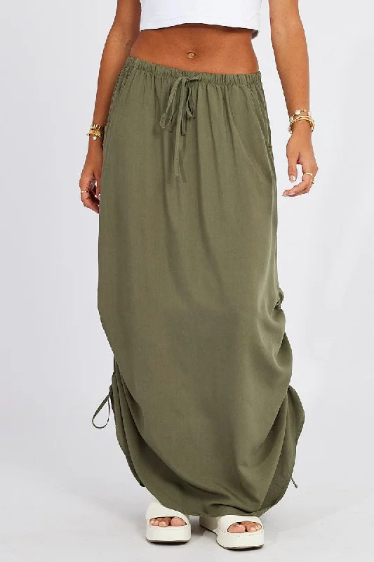 Green Maxi Skirt Side Ruched