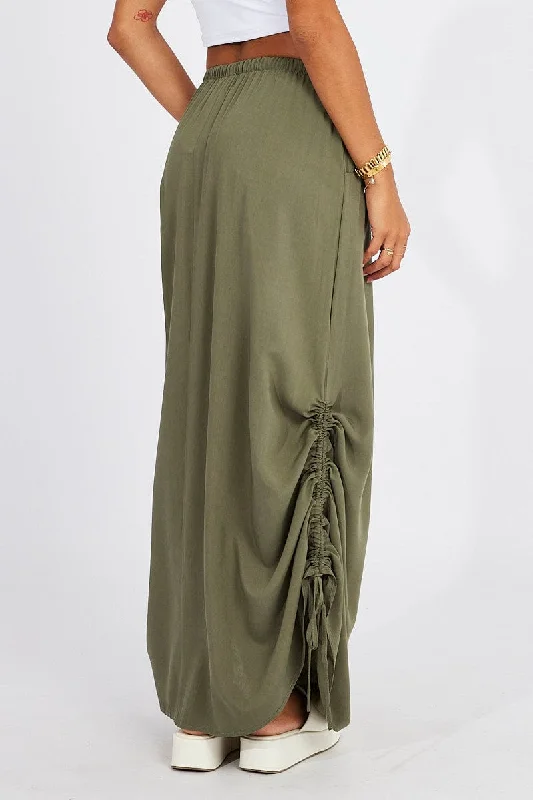 Green Maxi Skirt Side Ruched