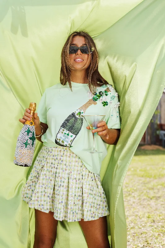 Green Tweed Pleated Skort