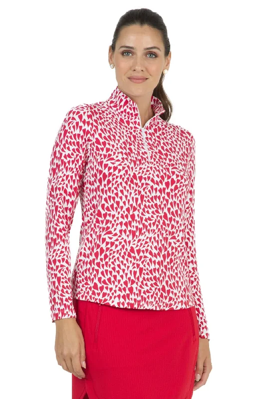 IBKUL Davina Print Long Sleeve Mock Neck Sun Protection Shirt-Red/White