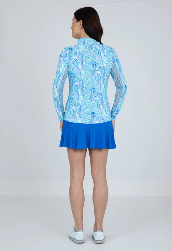 IBKUL Gloria Print Long Sleeve Mock Neck Sun Protection Shirt-Periwinkle/Jade Print