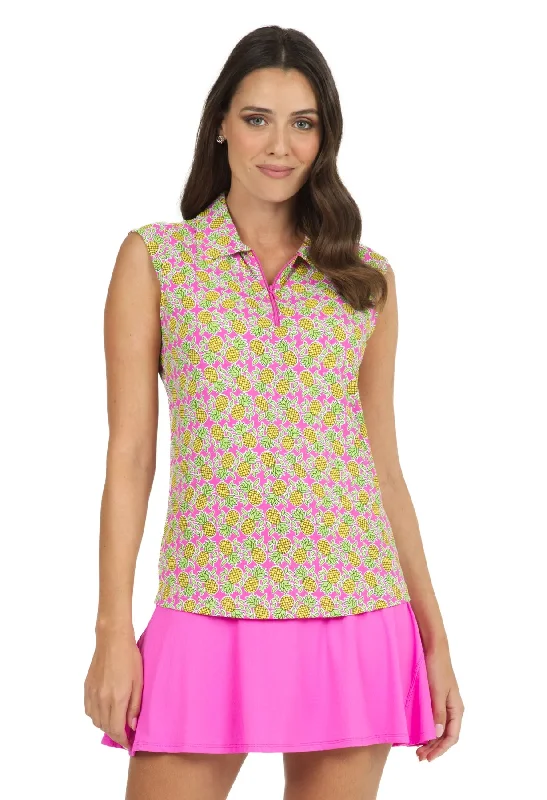 IBKUL Women's Sleeveless Golf Sun Shirt- Chantal Pineapple Print