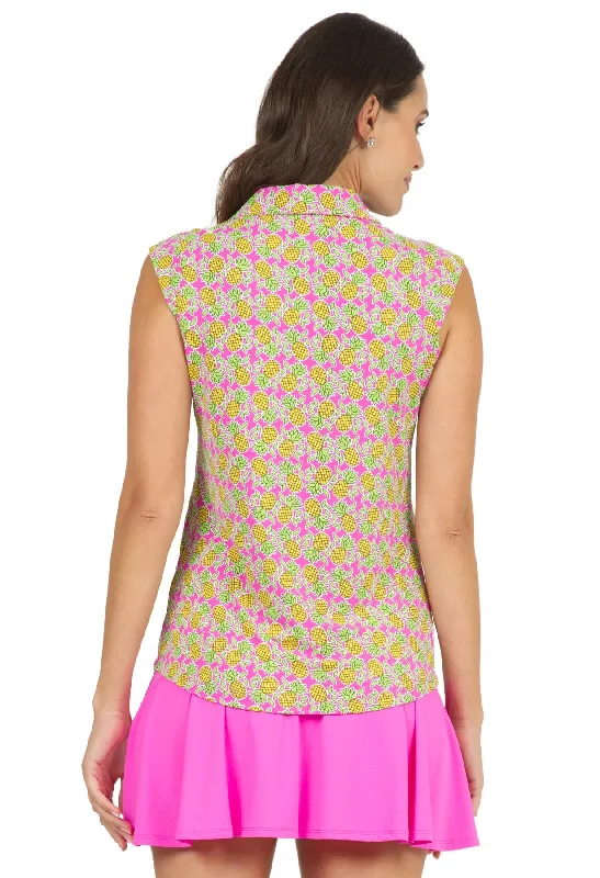 IBKUL Women's Sleeveless Golf Sun Shirt- Chantal Pineapple Print