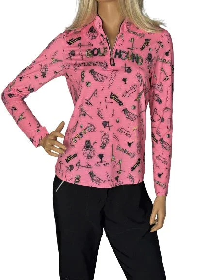 Jamie Sadock Basic Sunsense Long Sleeve Ultralight Sun Shirt- Golf Hound Pink Print