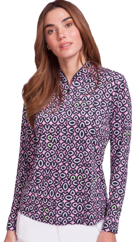 Jamie Sadock Basic Sunsense Long Sleeve Ultralight Sun Shirt- Pink and black Print