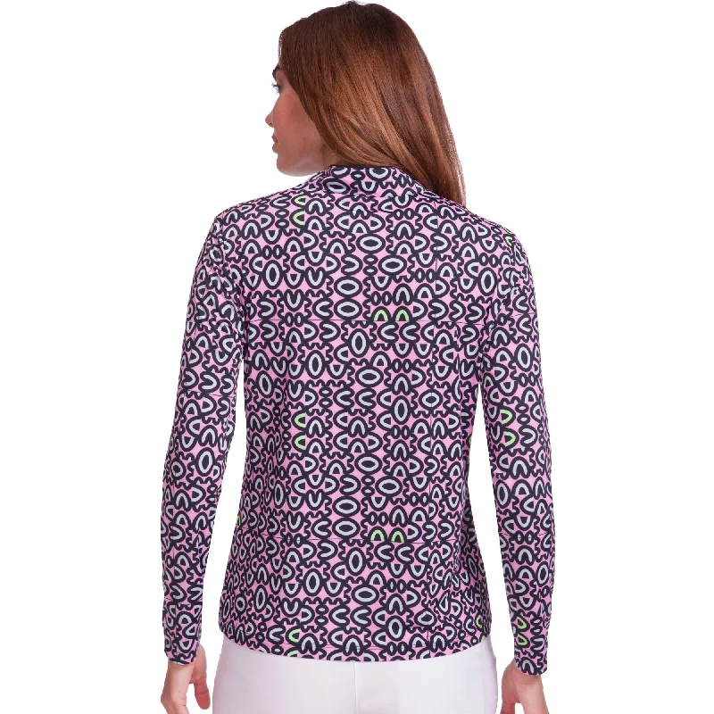 Jamie Sadock Basic Sunsense Long Sleeve Ultralight Sun Shirt- Pink and black Print