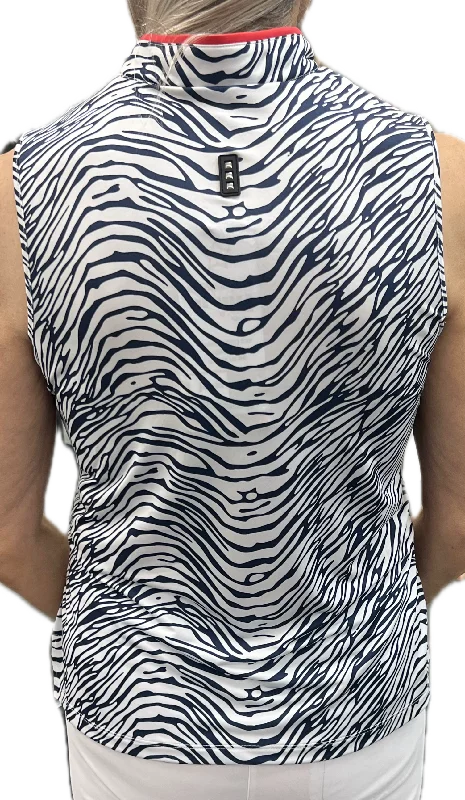 Jamie Sadock Spirit Basic Collection: Women's Sleeveless Shirt-Navy Zebra Print