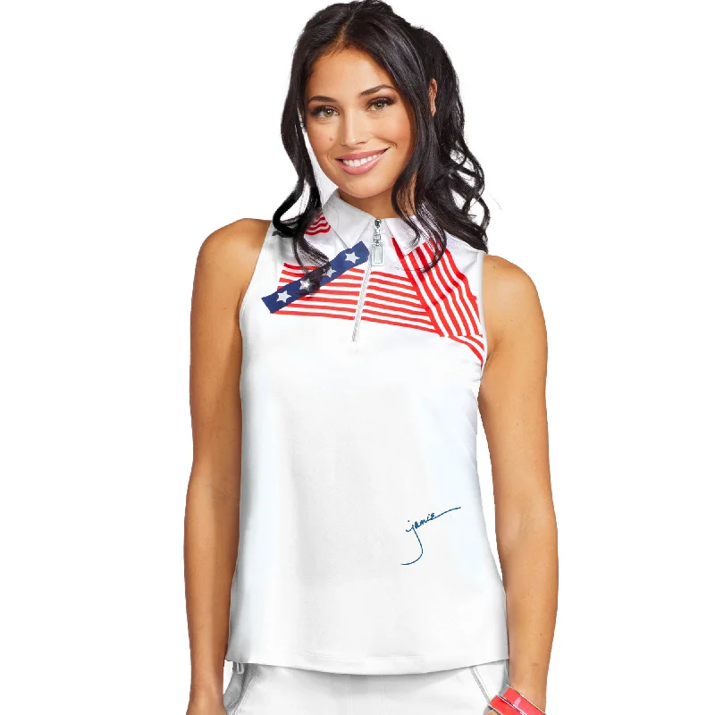 Jamie Sadock Spirit Basic Collection: Women's Sleeveless Shirt-White Crossings Print