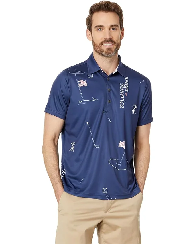 Jamie Sadock Spirit Mens Golf Print Golf Shirt-Navy All Over Flag Print