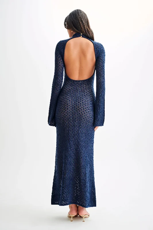 Julia Crochet Open Back Maxi Dress - Navy