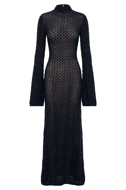 Julia Crochet Open Back Maxi Dress - Navy