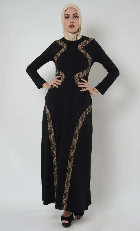 Layeena Lace Trim Cotton Jersey Abaya Dress