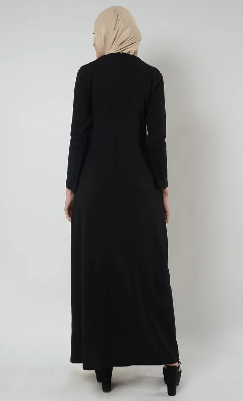 Layeena Lace Trim Cotton Jersey Abaya Dress