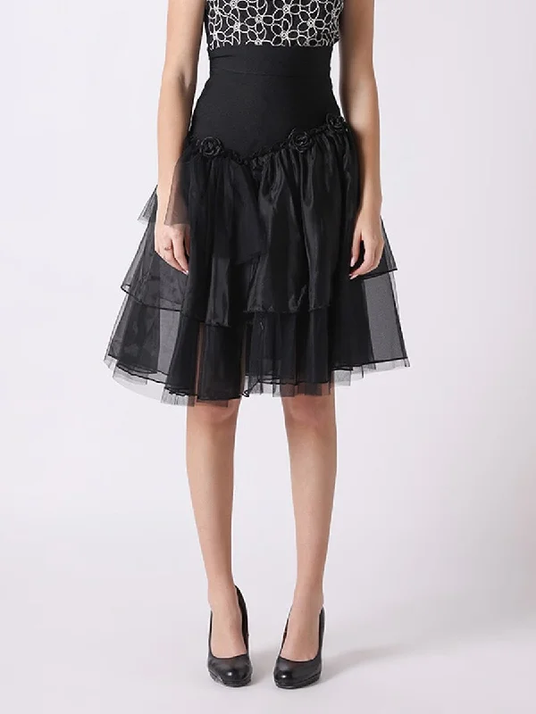 Layered Organza Rose Embroidered Tight Waist Skirt