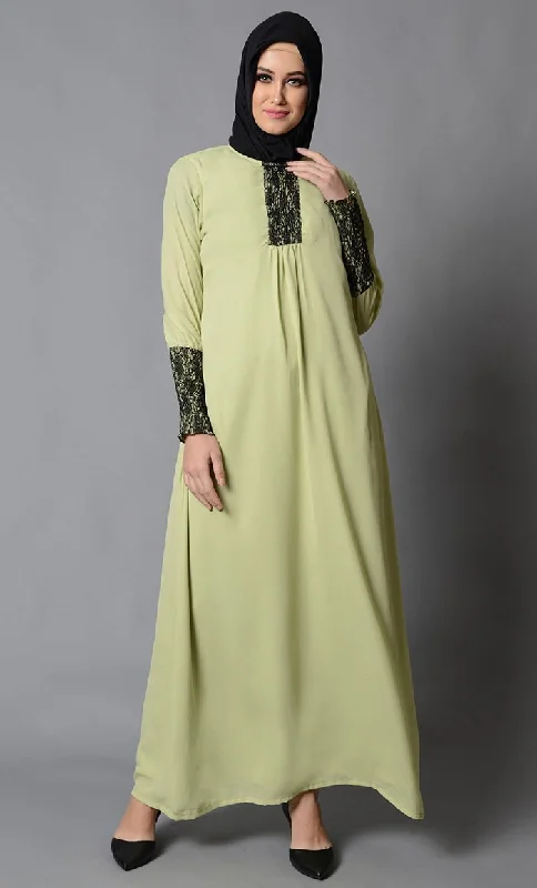 Net Lace Detail Beautiful A Line Abaya Dress