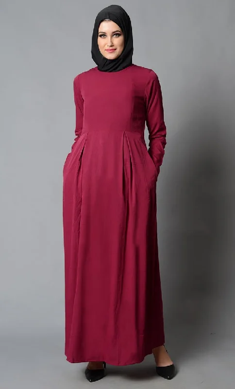 Maroon Basic Everyday Wear Casual Abaya Dress