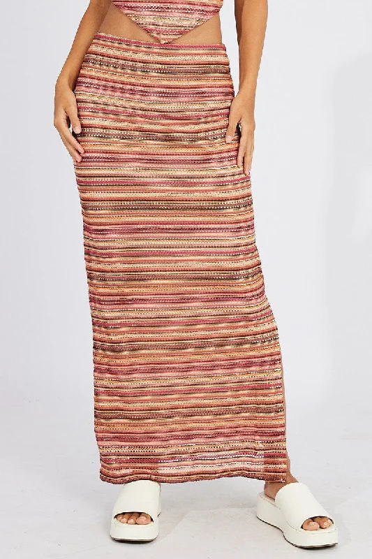 Multi Stripe Maxi Skirt High Rise