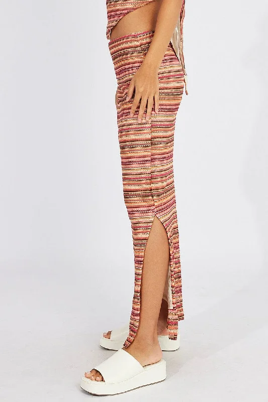 Multi Stripe Maxi Skirt High Rise