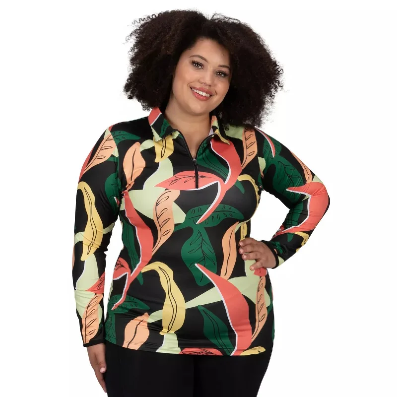 Nancy Lopez Plus Balance Printed Long Sleeved Shirt-Black Bahama