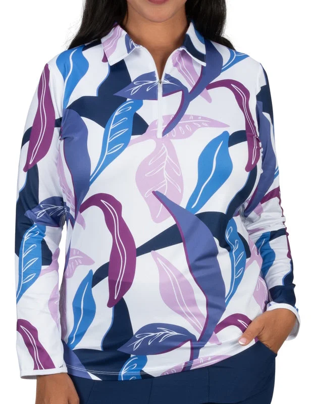 Nancy Lopez Plus Balance Printed Long Sleeved Shirt-White Bahama