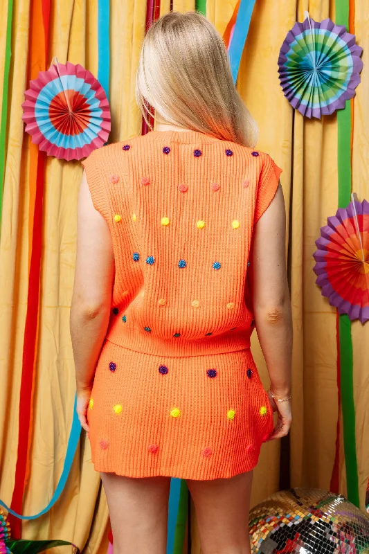 Neon Orange Polka Dot Sweater Skirt