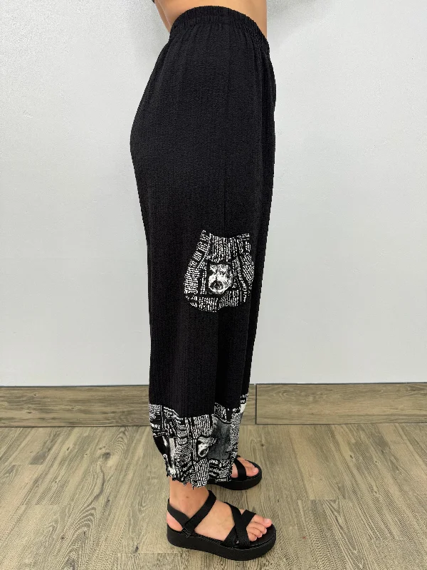 Newspaper Print Pant with Pockets