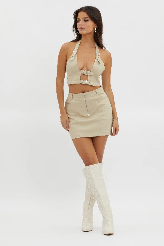 No Rival Zipper Mini Skirt Khaki