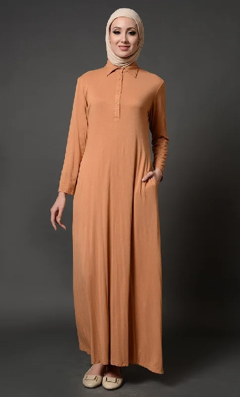 Collared Everyday Wear Basic Abaya Dress