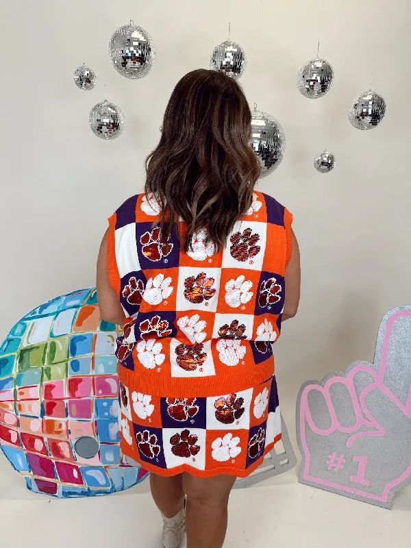 Queen of Sparkles Orange & Purple Checkered Clemson Tiger Skirt