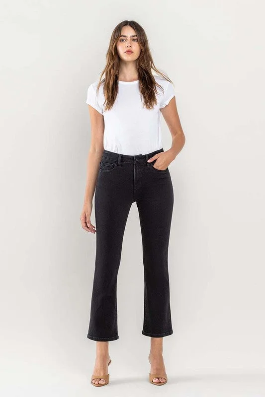 Refine High Rise Cropped Flare Denim- Black