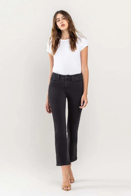 Refine High Rise Cropped Flare Denim- Black