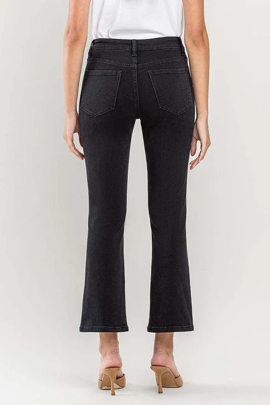 Refine High Rise Cropped Flare Denim- Black