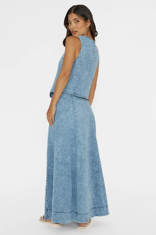 Rhythms A-Line Maxi Skirt Denim Blue