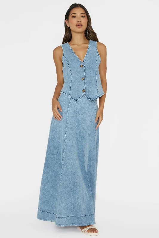 Rhythms A-Line Maxi Skirt Denim Blue