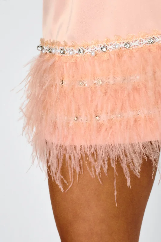 Sashay Feather Trim Mini Skirt Pink