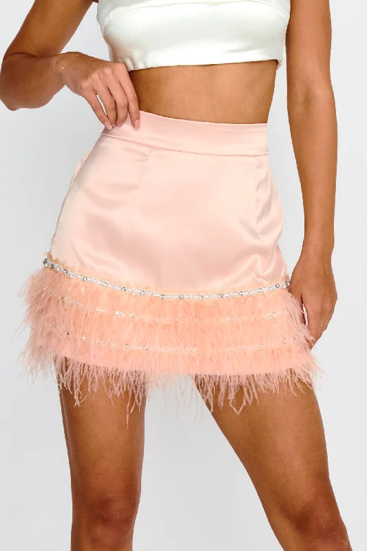 Sashay Feather Trim Mini Skirt Pink