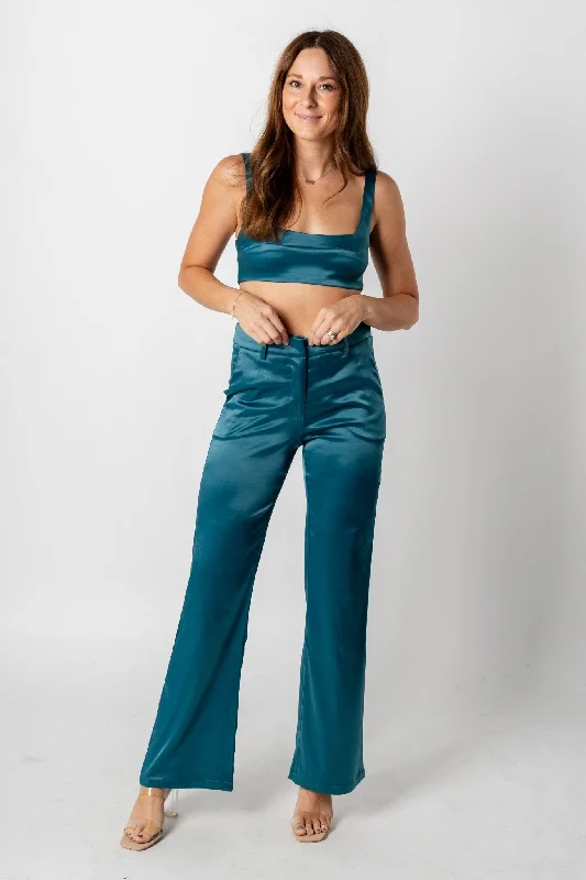 Satin wide leg pants emerald green