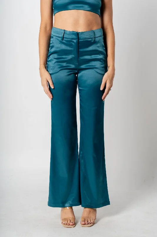 Satin wide leg pants emerald green