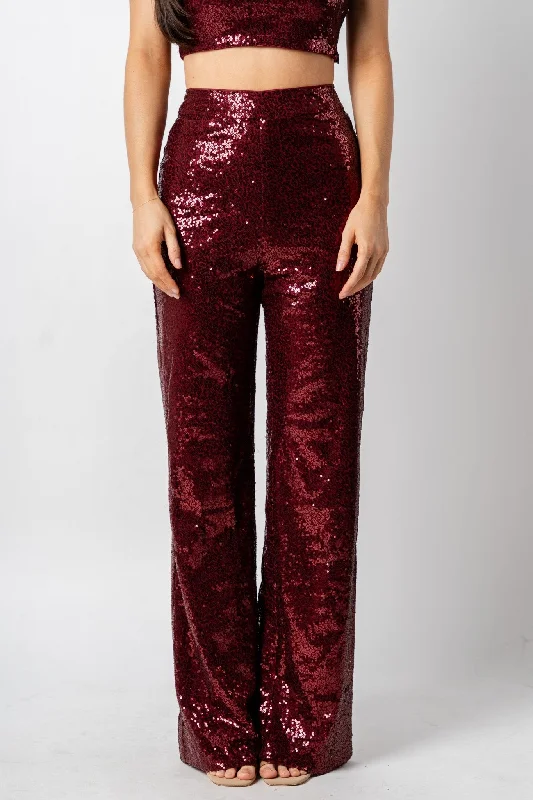 Sequin flare pants dark wine