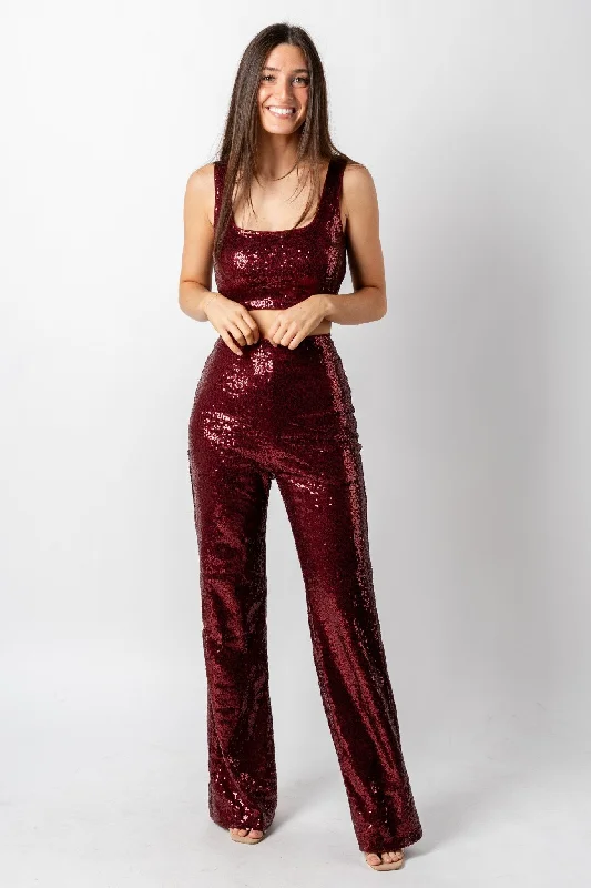 Sequin flare pants dark wine