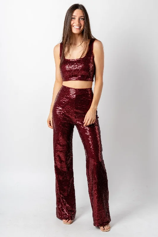 Sequin flare pants dark wine